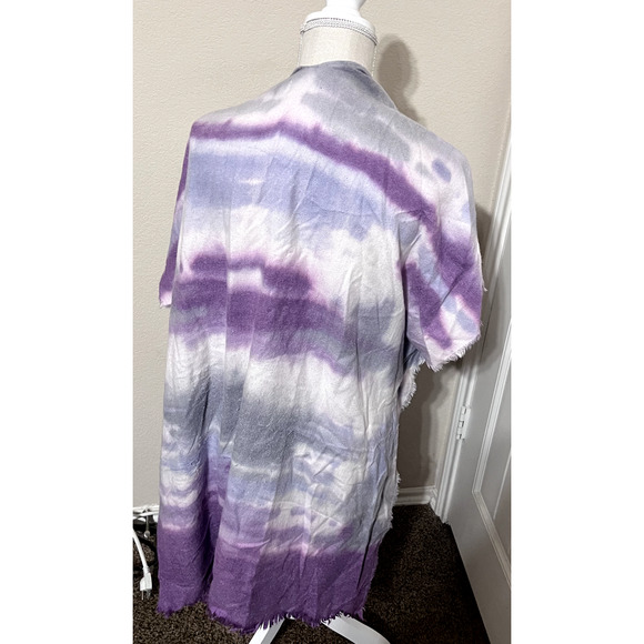 Free People Tie Dye Kimono Wrap sweater Purple Grey One size Boho shawl poncho - Picture 6 of 10